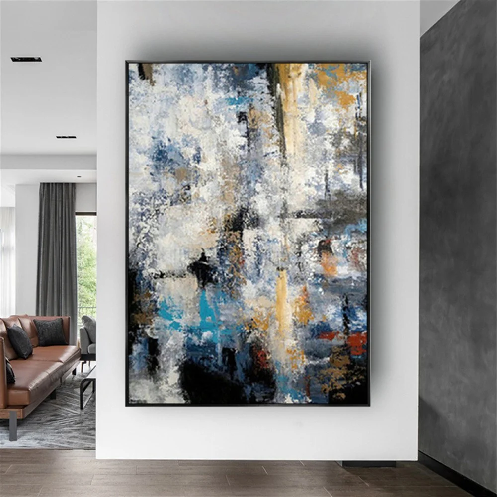 100% ручная картина маслом гипсофила креативные картины на холсте синяя краска