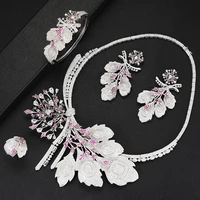 larrauri luxury jewelry set nigerian cz flower collar necklace dangle earrings bangle ring for women dubai wedding jewelry sets
