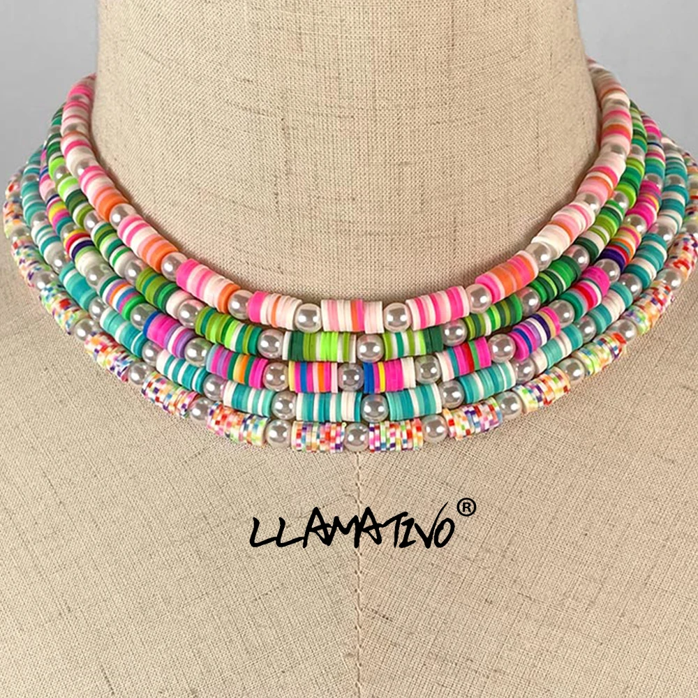 

Bohemia Candy Soft Pottery Clay Beaded Imitation Pearls Necklace For Women Simple Choker Collar Necklaces Handmade Femme Jewelry