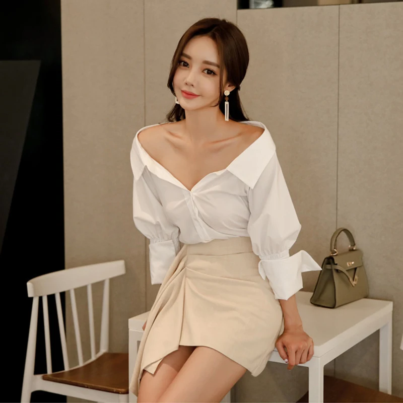 Mozuleva 2019 элегантный офисный Женский комплект из 2 предметов тонкая белая рубашка с