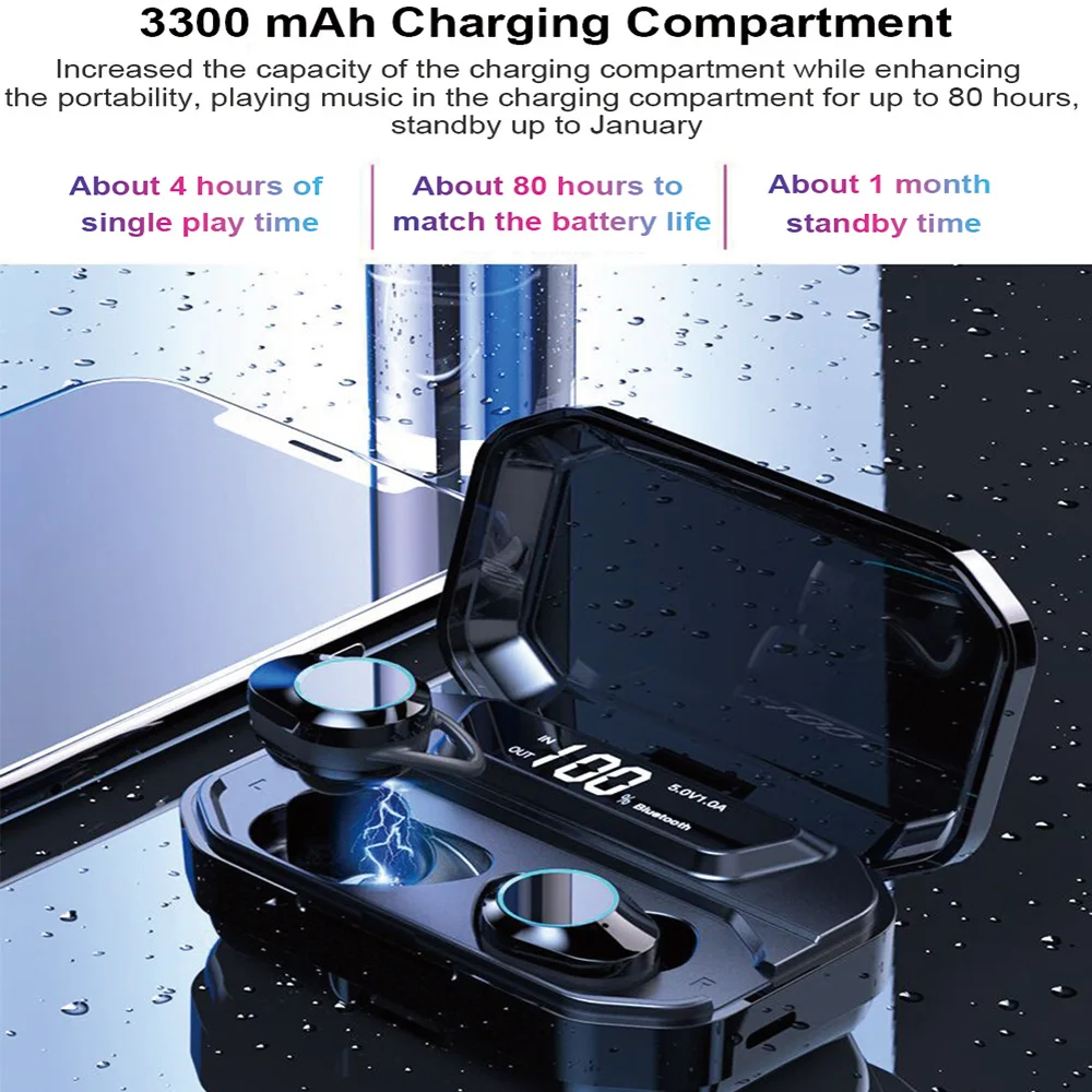 G02 TWS Wireless Bluetooth Earphone 6D surround Stereo 5.0 IPX7 Waterproof Gaming Headset 3300mAh LED display | Электроника