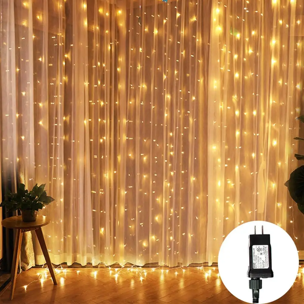 

3X3M 300 LED Curtain icicle String Light 31V 8 Modes Linkable Christmas light garland for Wedding home Patio Garden party decor