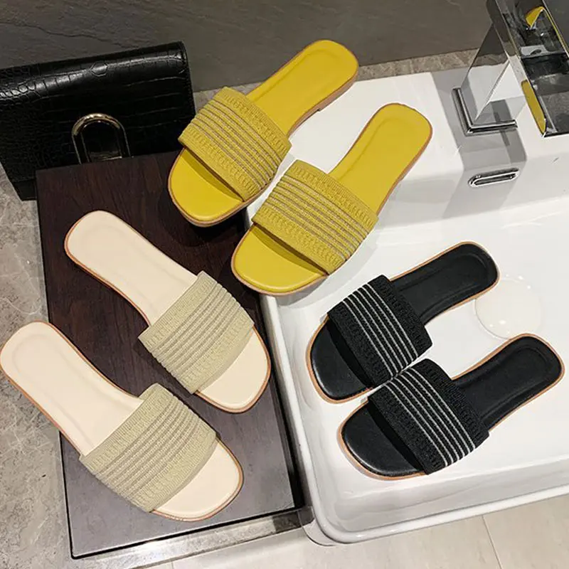 

Women's Summer Flip Flops Flat Slippers Ladies Home Slipper Fly Woven Outdoor Casual Slides Girl Beach Shoes Female Sandals