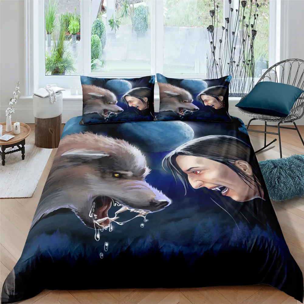 Комплект постельного белья с 3D рисунком волка пододеяльник покрывало для