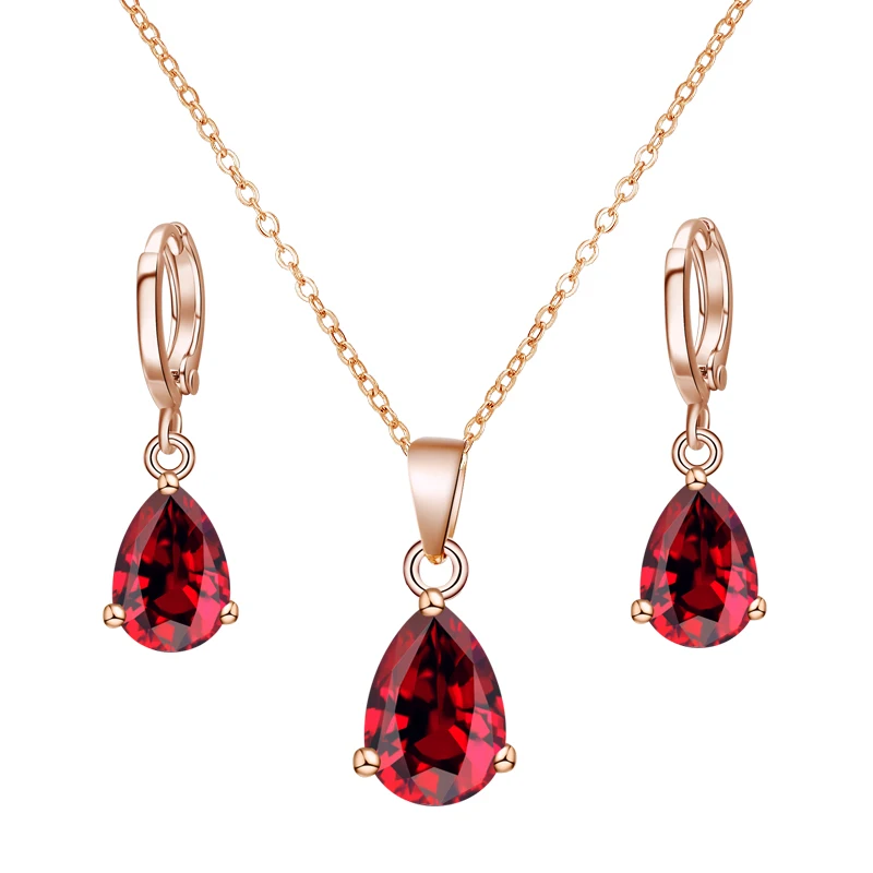 Комплект украшений QCOOLJLY с кристаллами из кубического циркона ожерелье подвеской в виде капли воды серьги