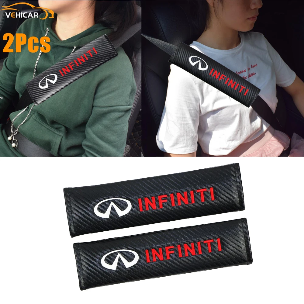 

VEHICAR 2PCS Carbon Fiber Safety Belt Pads For Infiniti Vehicle Cover Driver Shoulder Protector With Logo knitting