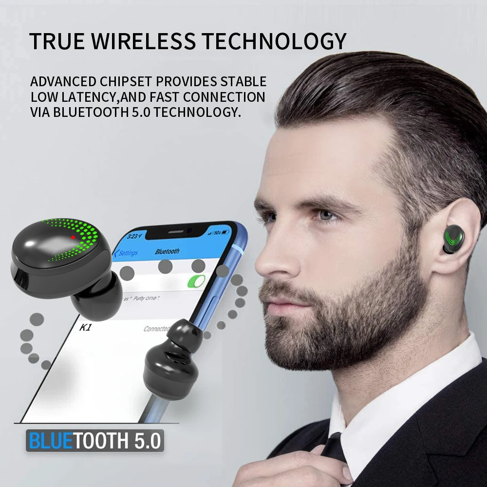 TWS Bluetooth наушники спортивные с микрофоном светодиодный дисплей беспроводные HiFi