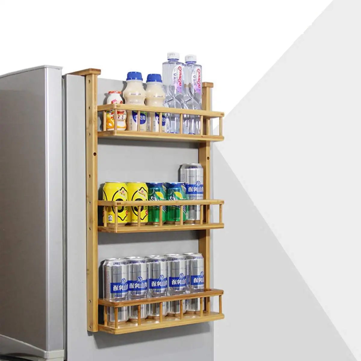 Многослойная бамбуковая регулируемая полка для холодильника боковая стойка
