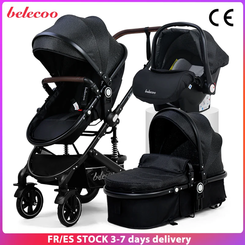 

Baby Stroller Lightweight Newborn Pram 3 in 1 Strollers Anti-shock All terrain Pushchair Reversible Bassinet Car Seat Cup Holder