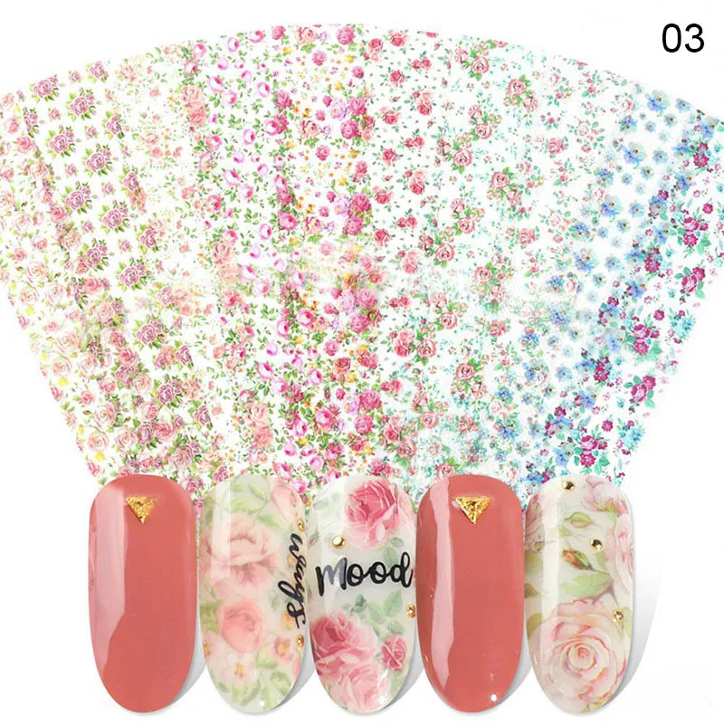 Pattern 3 10 шт. наклейки-лак для ногтей смешанный цветок розы переводная Фольга для ногтей Переводные Слайдеры для дизайна ногтей дизайн маникюра - Цвет: Pattern 3