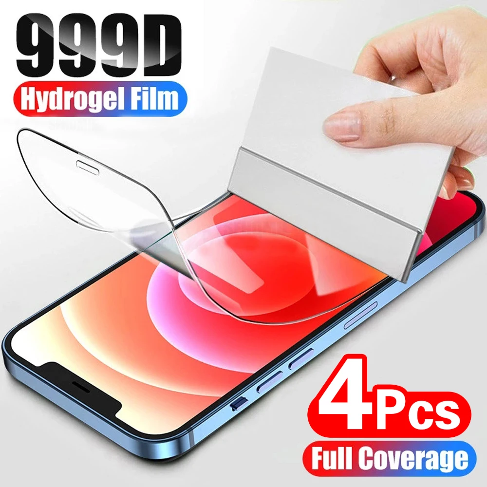 

4PCS Full Cover Screen Protector For iPhone 12 11 Pro Xs Max XR Soft Protective Film For iPhone X 8 7 6 6s Plus SE Hydrogel Film