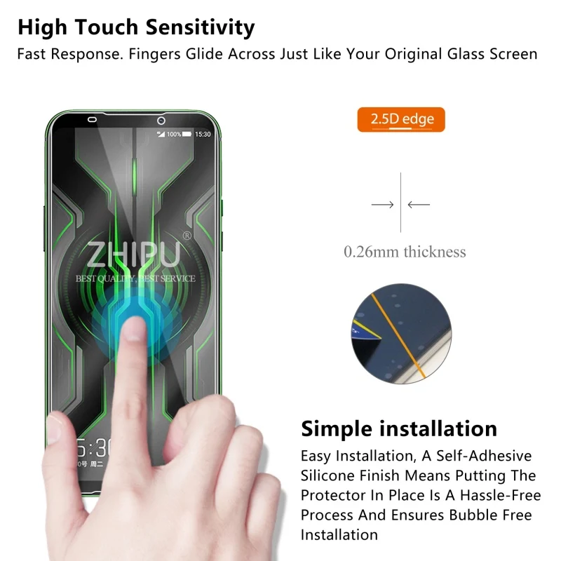 2-Pack Black Shark 2 Pro Screen Protector - 2.5D 9H Tempered Glass Protective Film for Xiaomi Black Shark 2 Pro image 3