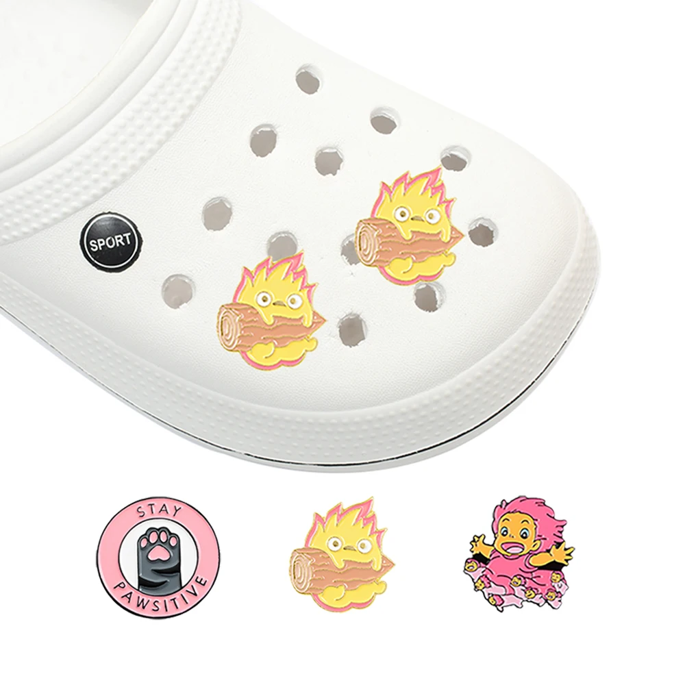 1Pcs Custom Japanese Anime Fire ElF  Pink cat Alloy shoe charms DIY shoe decoration for croc jibz kids favor kawaii cute X-mas