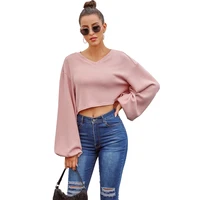 Women Long Sleeve Sexy V-Neck Knitting Sweater Casual Loose Pullover Short Tunic