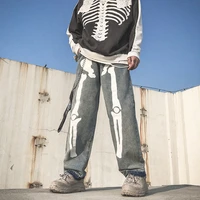 new men skeleton oversized black jeans pants 2022 denim mens streetwear hip hop harem pants high wasit denim pants overalls