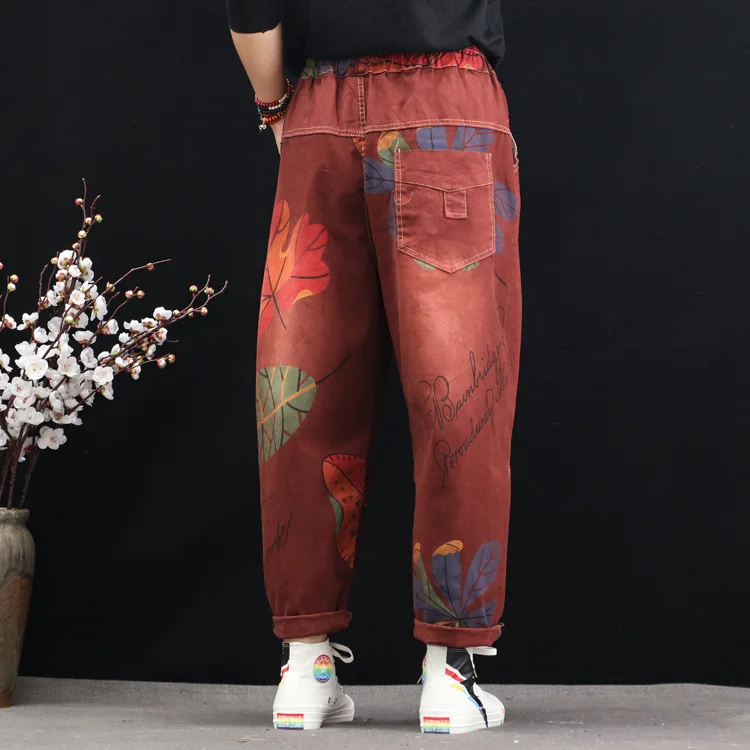 Осенние весенние джинсы женские Ретро узор буквы тертые беленые женский с