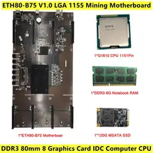 Brand New ETH80-B75 V1.0 LGA 1155 Mining Motherboard DDR3 80mm 8 Graphics Card CPU 120G MSATA IDC Computer BTC Miner Board