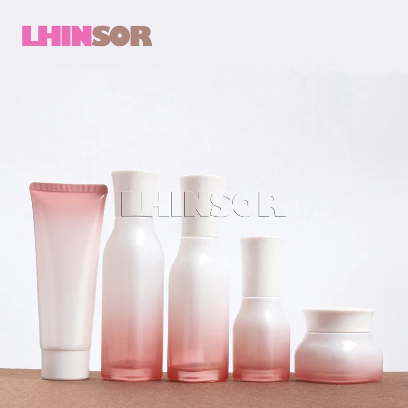 5 шт./лот градиентная розовая стеклянная бутылка с распылителем бутылки для