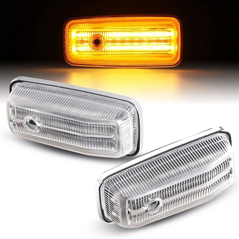 

2Pcs Car LED Side Marker Light Assembly Turn Signal Lamps for Mercedes Benz W463 G-Class 1986-2002 (Clear Lens)
