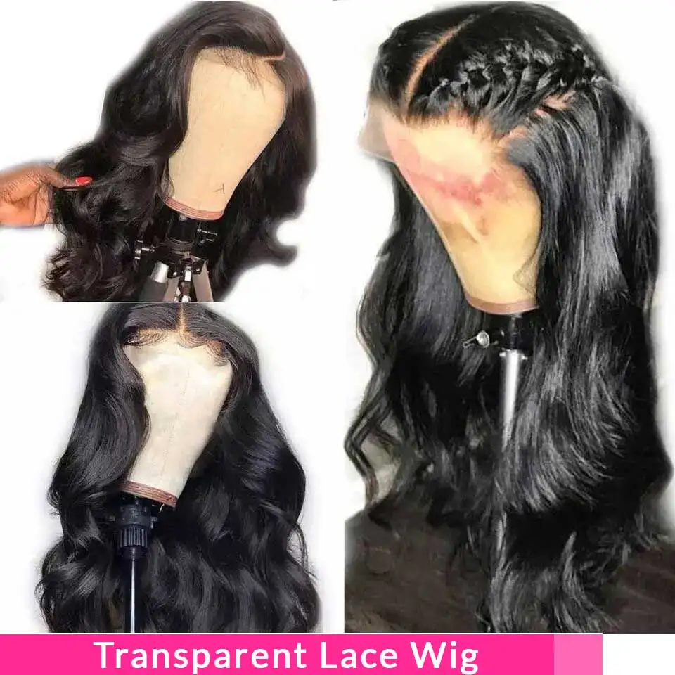 13x4 Transparent Lace Wig Glueless Lace Front Human Hair Wigs Non Remy Brazilian Body Wave 150 Density Lace Wigs Pre Plucked