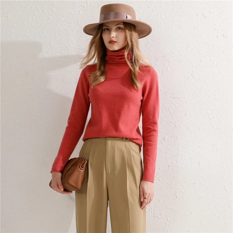 

LHZSYY Turtleneck Sweater Women 2020 Autumn Winter New 100%Wool All-Match Base Top Cashmere Sweater Short Loose Knitted Pullover
