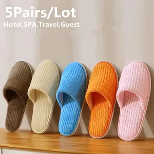 5 Pairs/Lot Mix Colors Men Women Disposable Hotel Slippers Cotton Slides Home Travel SPA Slipper Hos