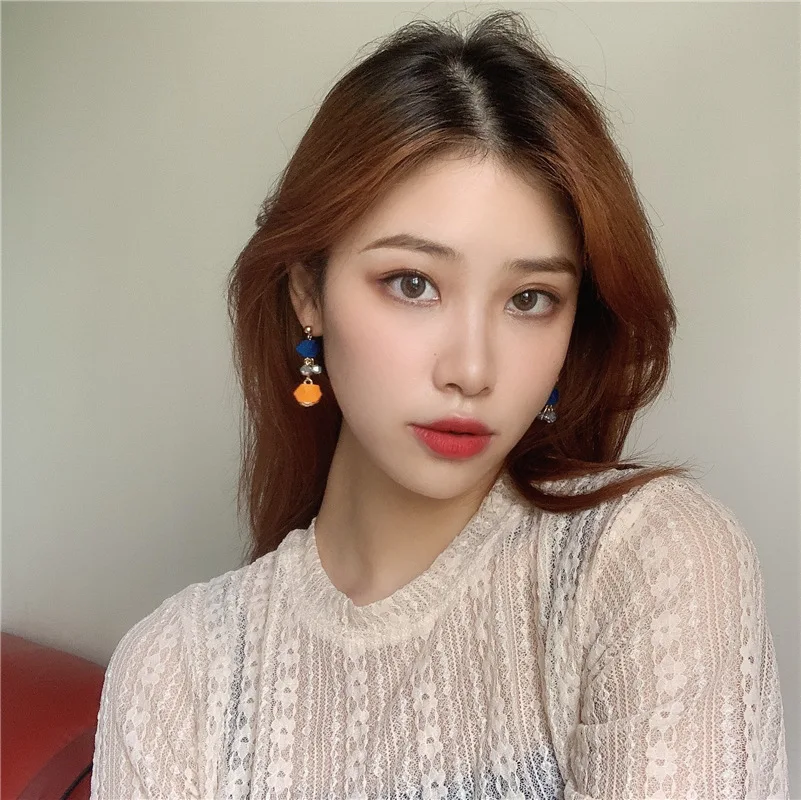 Винтажная Смешанная синяя желтая древесина бусины Серьги Хрустальная подвеска