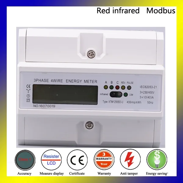 Трехфазный ЖК-дисплей 30/380 A в 50H rs485 modbus din-рейка электроэнергия счетчик часов для