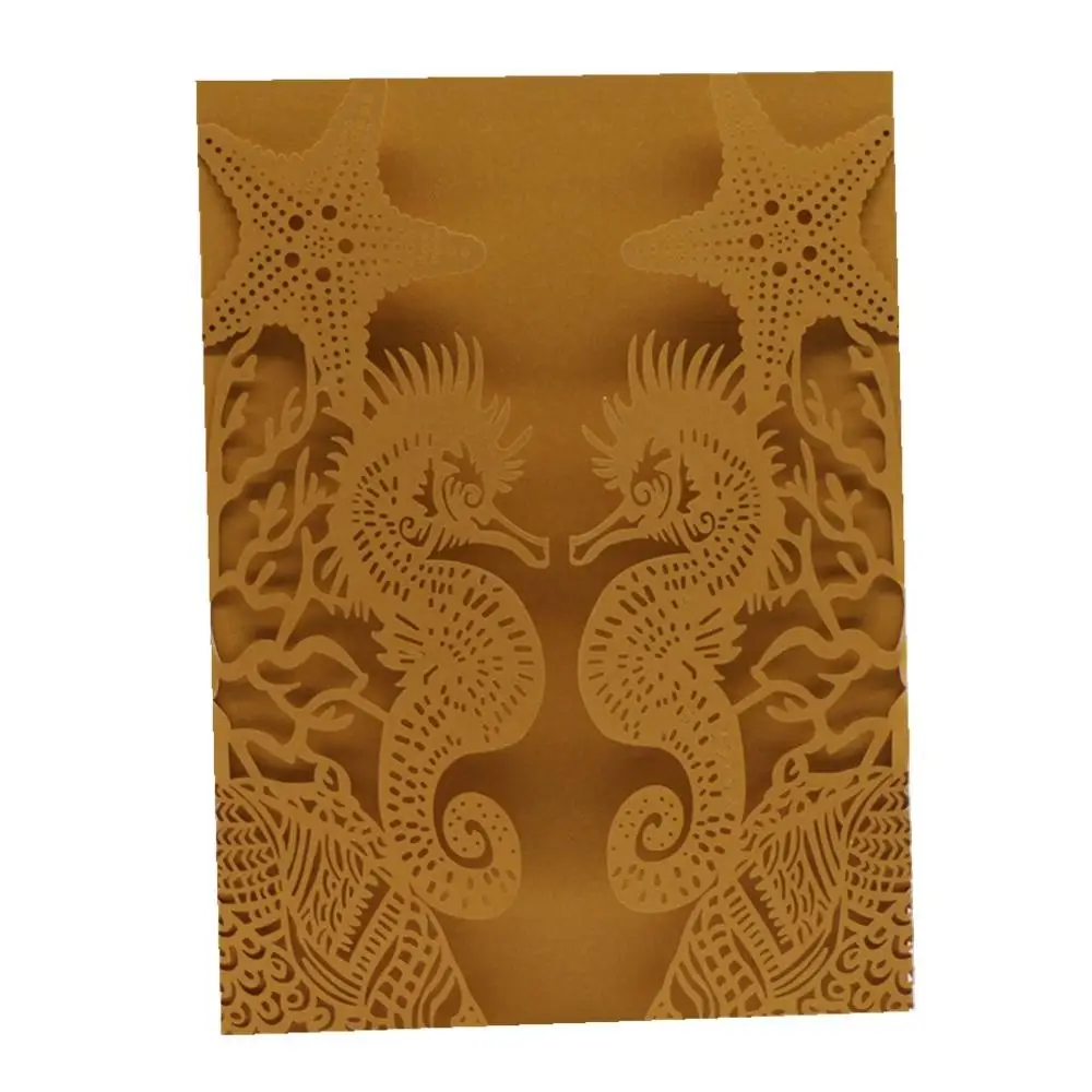 

35pcs/lot New Arrival Laser Cut Wedding Invitations With Pearl Paper Greeting card Sea Beach Birthday Party Invitation Card