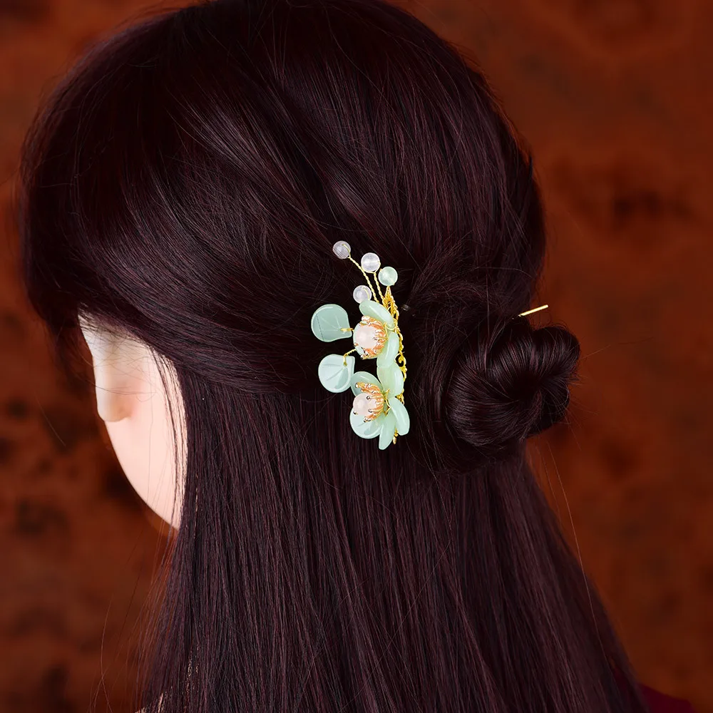 Нефритовый камень цветы шпильки для волос заколка Шарм жадеит ювелирные изделия
