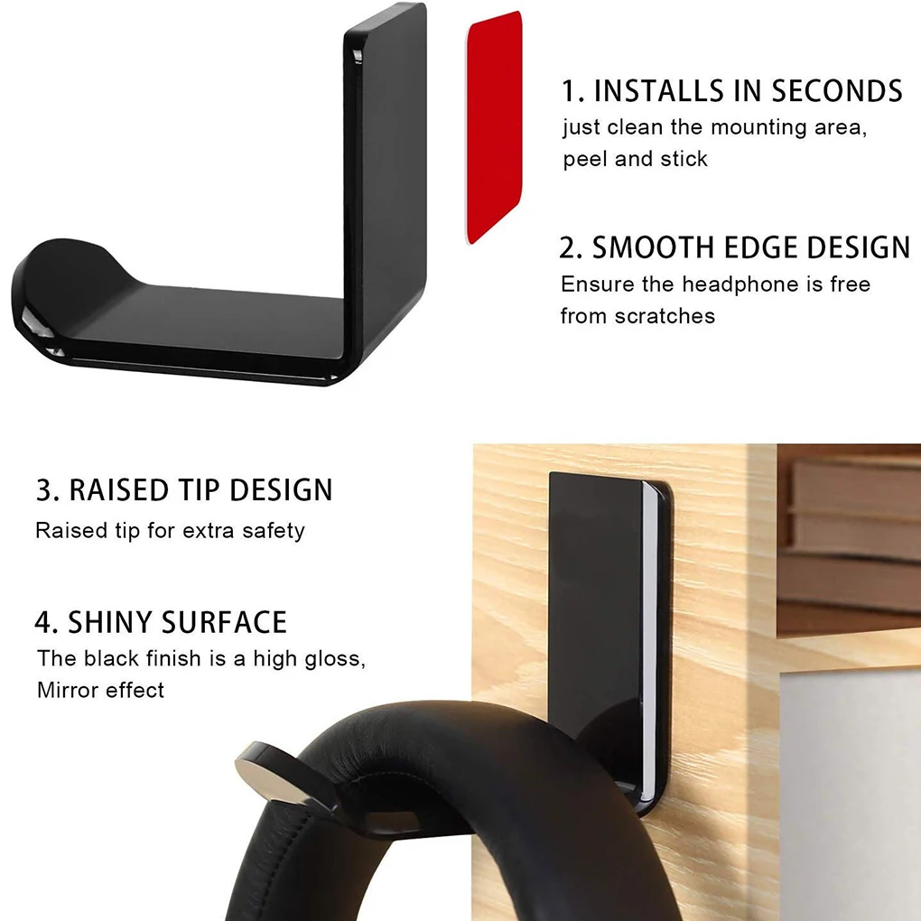 Sticker Acrylic Headphone Wall Hanger Computer Headset Earphone Display Holder Acrylic Wall Mounted Hook Sticky Display Stand