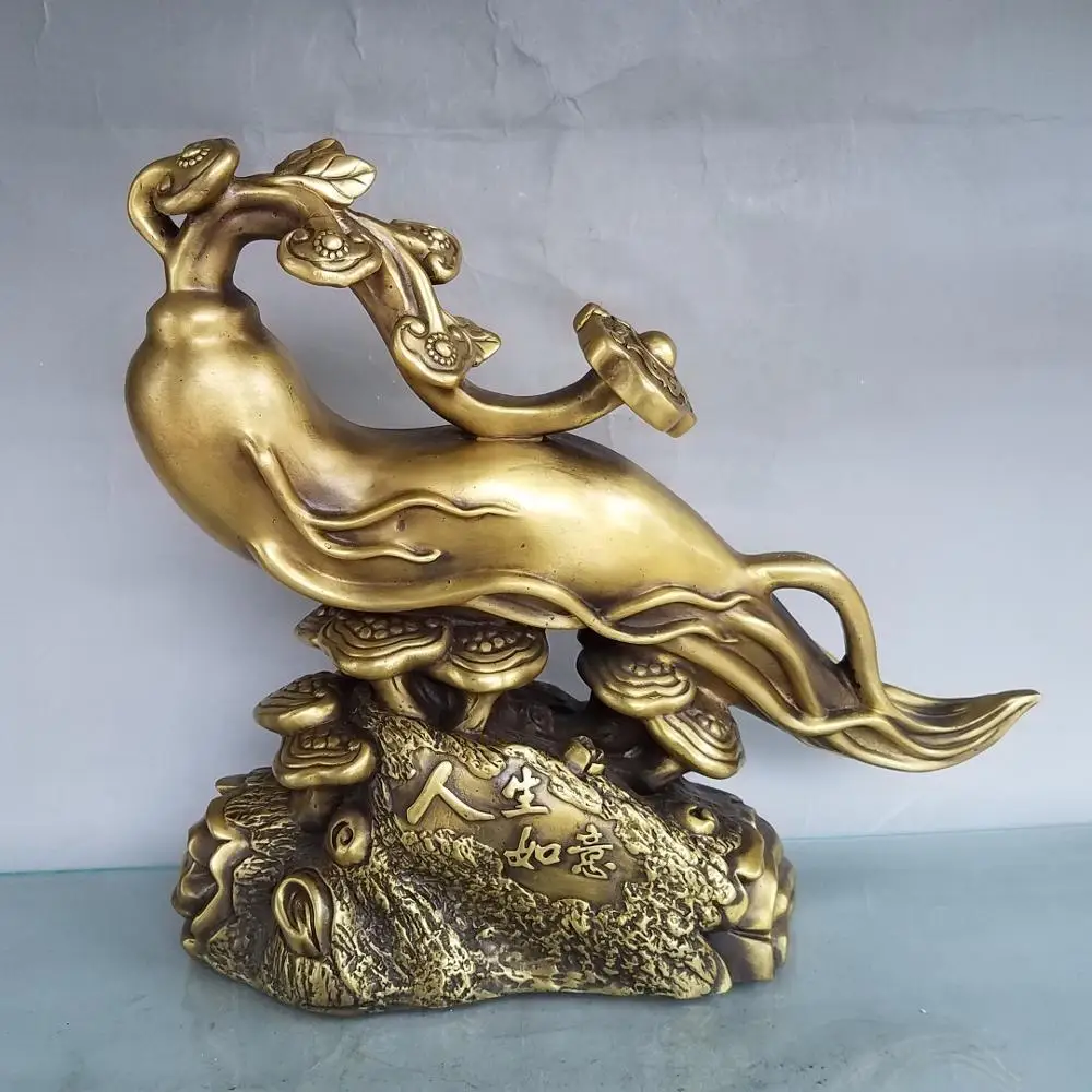 

wedding decoration 11inch Chinese Seikos brass bronze Lotus root Ruyi status Mushroom statues symbolize life