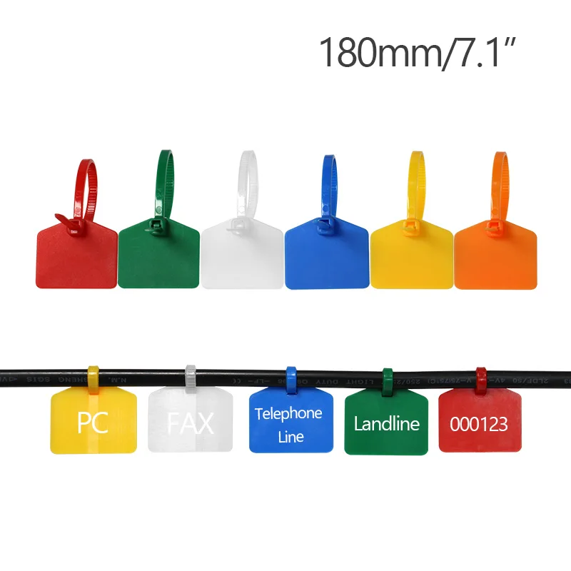 

100pcs Nylon Cable Label Tag Plastic Ethernet Network Cables Wire Marker Management Zip Tie Seal Organization Self Locking 18CM