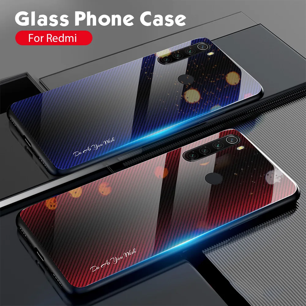 Чехол из закаленного стекла для Xiaomi Redmi Note 8, Ударопрочный Мягкий каркас, жесткая стеклянная задняя крышка для Xiaomi Redmi Note 8 Pro