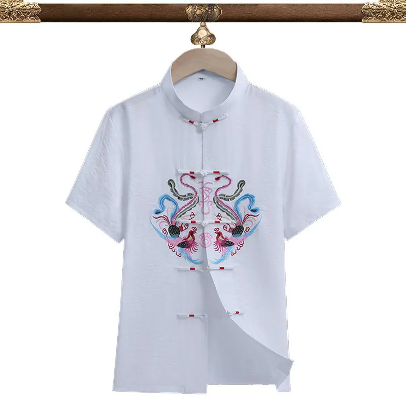 

Couple Chinese Traditional Tops Vintage Mandarin Collar Tang Coat For Men And Women Kong Fu Clothing Cotton Short Sleeve Shirt