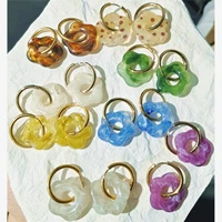 new vintage stainless steel circle colorful acrylic resin flower hollow hoop earrings for women girls y2k accessories huanzhi
