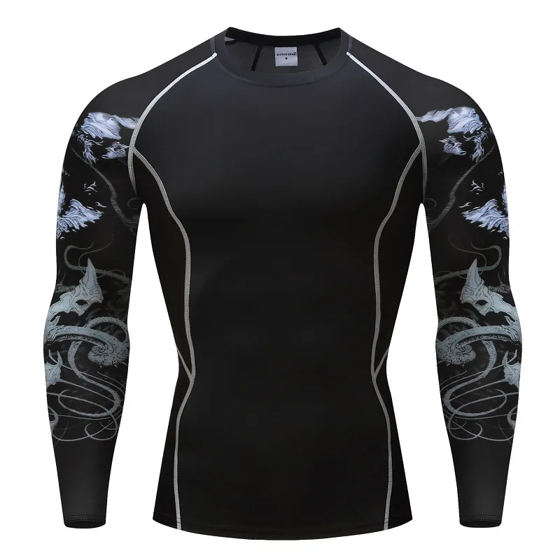 Rashguard длинная футболка для ММА Муай Тай Мужская быстросохнущая компрессионная