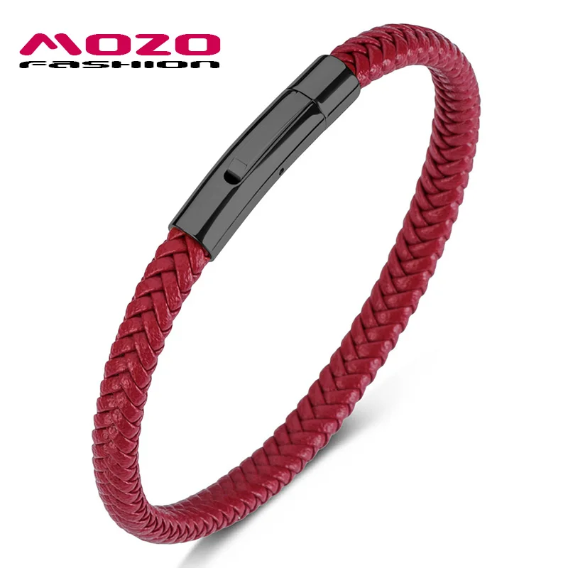 SH501-R Mozo Fashion Для мужчин браслеты с подвесками Браслеты кожаный жгут синего цвета Смешанная плетеный браслет простые Стиль панк Человек Классический Серебряные ювелирные изделия 501 - Окраска металла: SH501-R