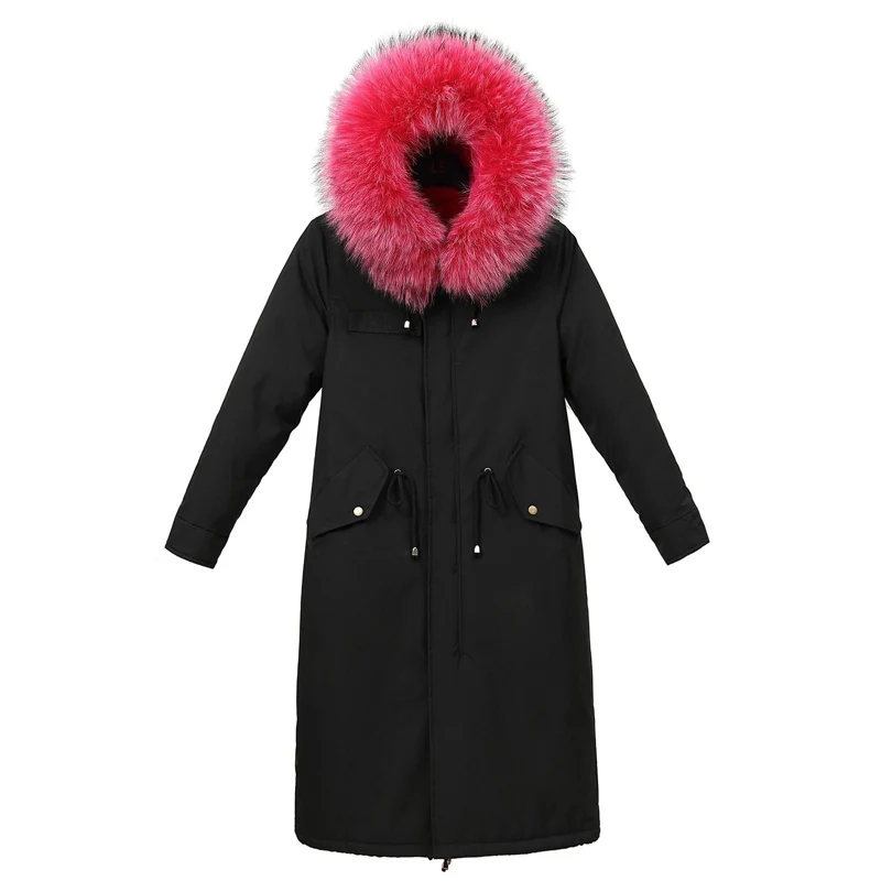 Parka Coat Long Winter Jacket Women Warm Big Fur Plus Size Female Lady Overcoat Outwear Clothes Black Windproof Tops Hat