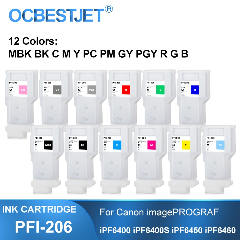 PFI 206 PFI206 перезаправляемый картридж с постоянным чип для Canon iPF6400 iPF6400S iPF6450 iPF6460 12