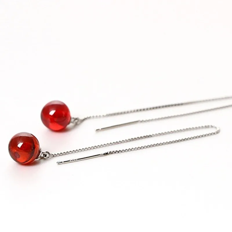 925 пробы Серебряные серьги красный агат длинной кисточкой для Для женщин модные