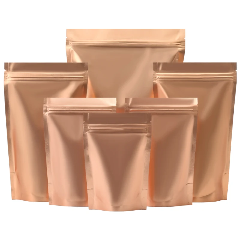 

Wholesale 100pcs Matte Gold Aluminum Foil Zip Lock Packaging Bag Heat Sealing Bronze Pet Food Nail Powder Kitchen Spice Pouches