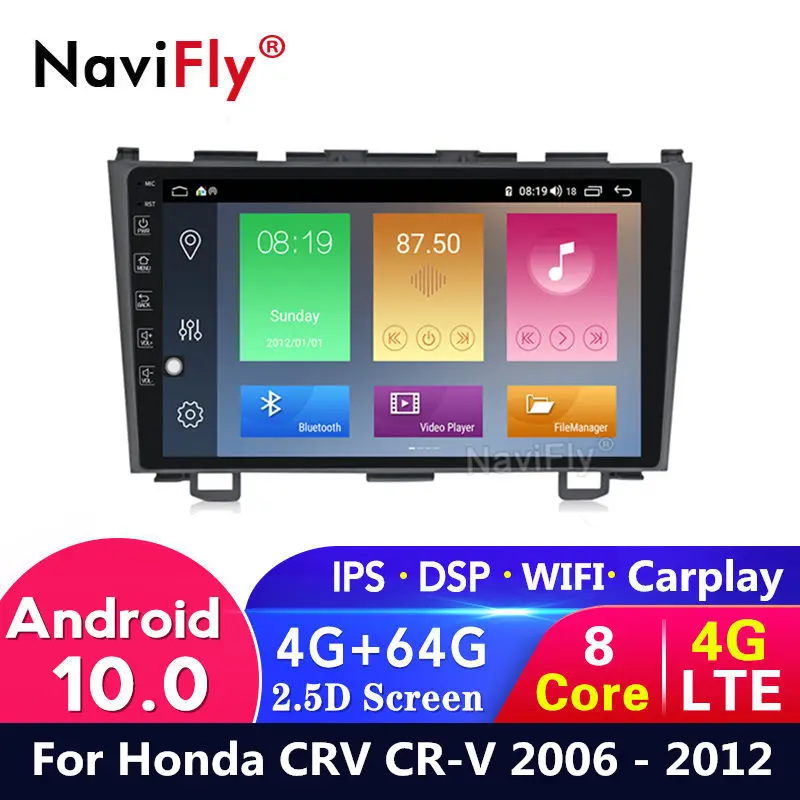 Android 10 4G + 64G Автомобильный dvd-радиоприемник для Honda CRV CR-V 2006 - 2012 GPS навигация IPS экран