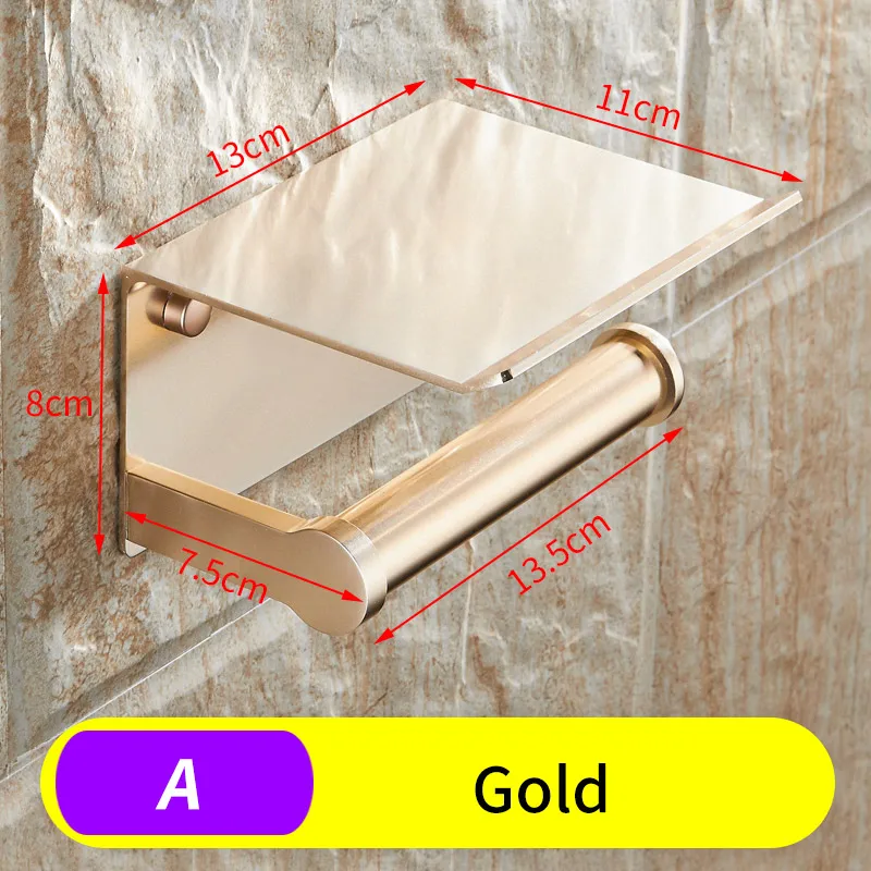 A-Gold Держатель для туалетной бумаги Черный с полкой алюминиевые бумажные полотенца Держатель для полотенец Настенный Металлический рулон держатель для бумаги крышка для пепельницы - Color: A-Gold