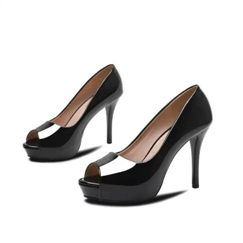 Women Fashion Sexy Peep Toe Patent Leather Spring Office Pumps Big Size 34-39 Ladies Ultra High Heel Pumps Shoes