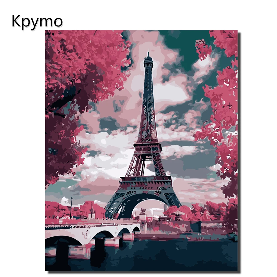 Kpymo домашний декор холщовая живопись по номерам городская улица железная башня