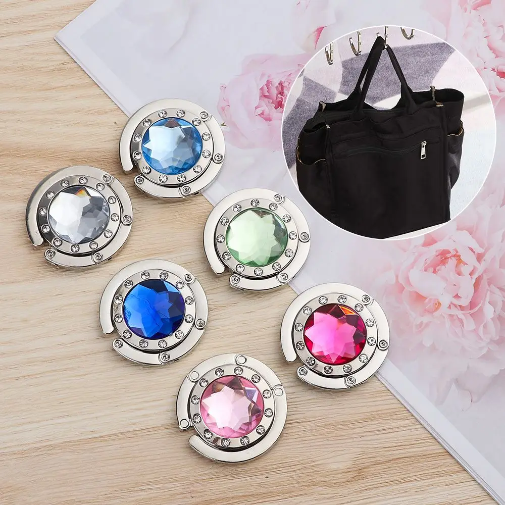 1PC Portable Round Metal Foldable Bag Purse Hook Handbag Hanger Diamond Folding Table Desk Hooks |