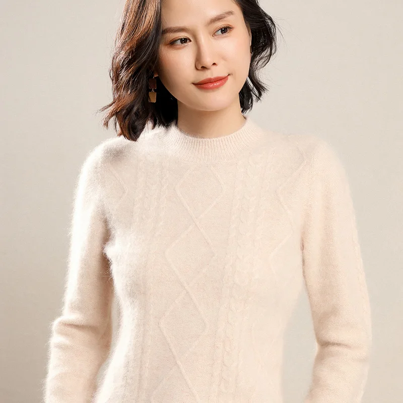 

2021 Women O-neck Sweaters 100% Mink Cashmere Pullovers Winter New Arrival Jumpers Woman Thicken Knitwear Girl Clothes Lady Tops