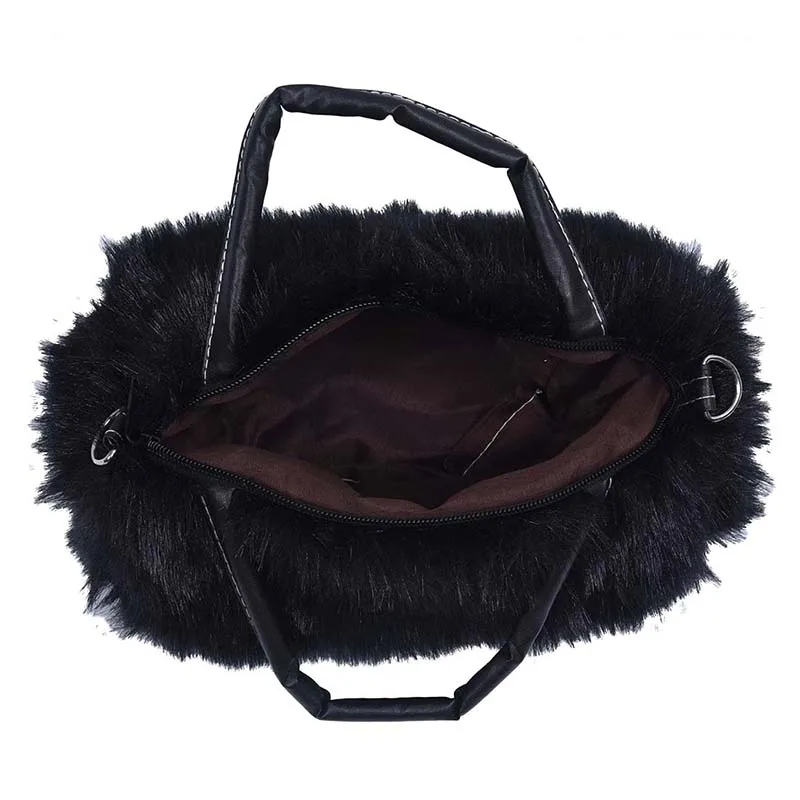 

Lovely Fur Leather Handbag Shoulder Bag Winter Black