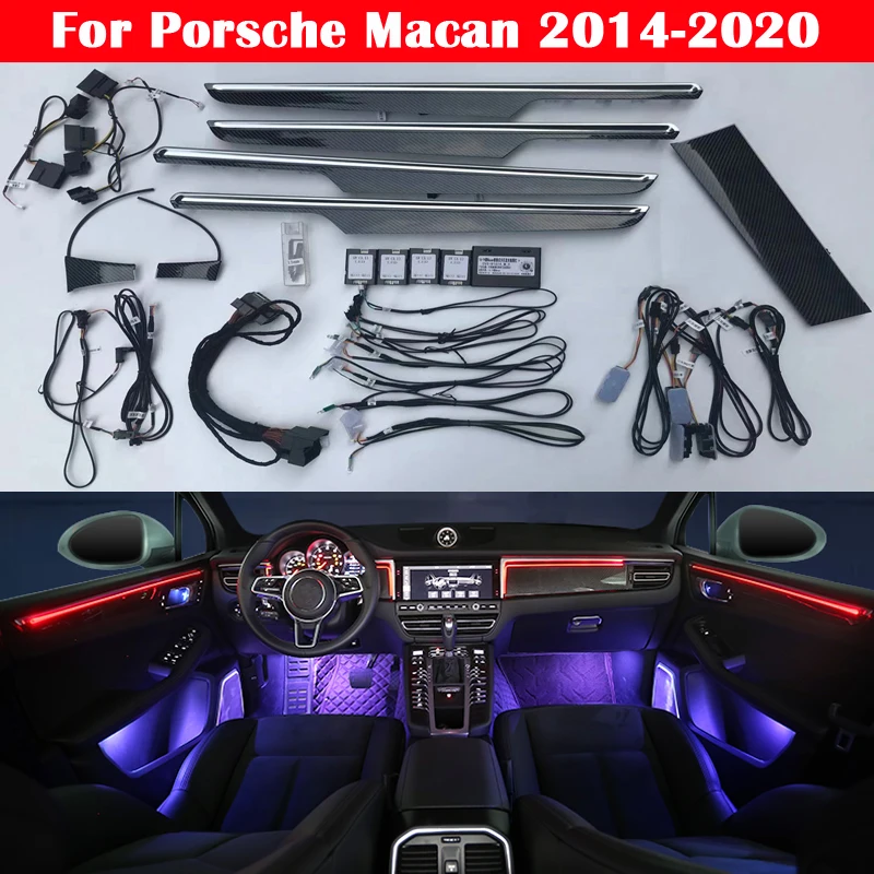 

64-color LED Lamps Car illuminated Door Panel Ambient Light Set Decorative Atmosphere Lighting For Porsche Macan 2014-2022